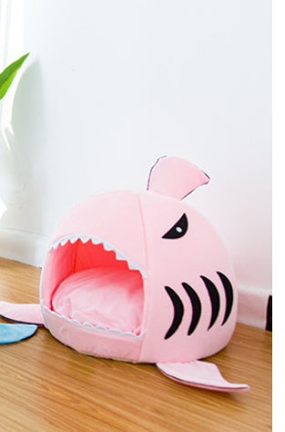 Cozy Shark Den Bed for Cats and Small Dogs