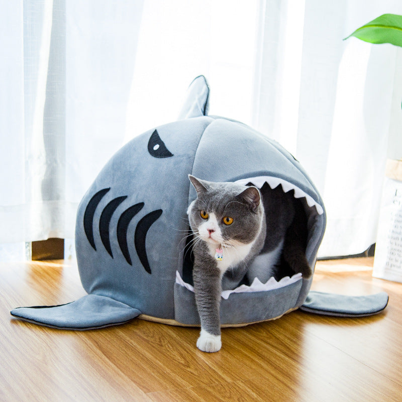 Cozy Shark Den Bed for Cats and Small Dogs