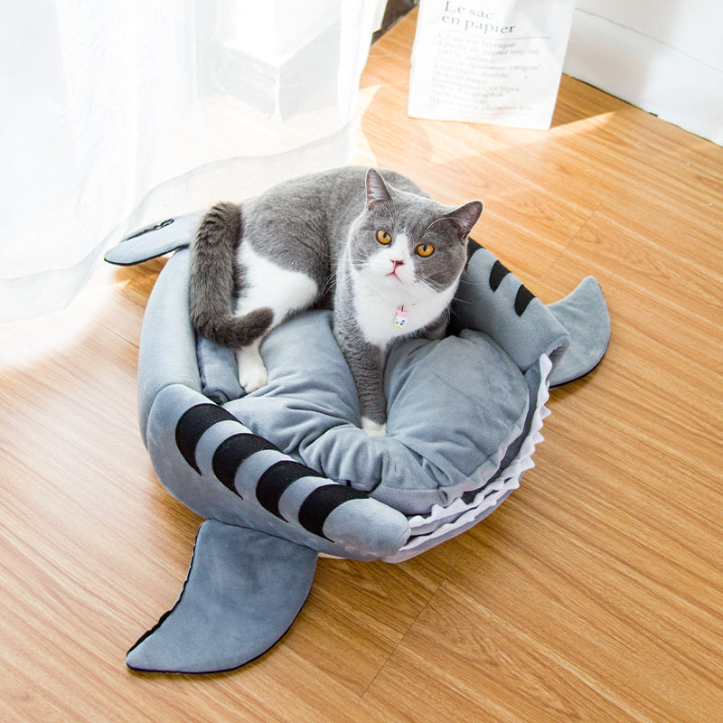 Cozy Shark Den Bed for Cats and Small Dogs