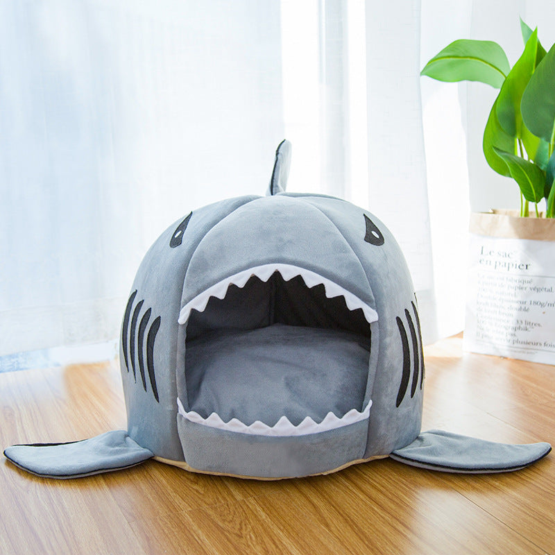 Cozy Shark Den Bed for Cats and Small Dogs