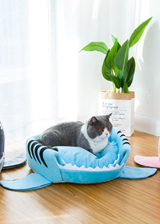 Cozy Shark Den Bed for Cats and Small Dogs