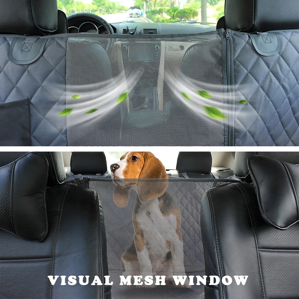 Waterproof Dog Car Seat Cover with Mesh Window & Side Flaps